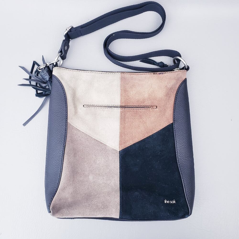 The Sac Purse Lucia Crossbody Leather Neutral Suede Block Black/Gray/Beige/Brown